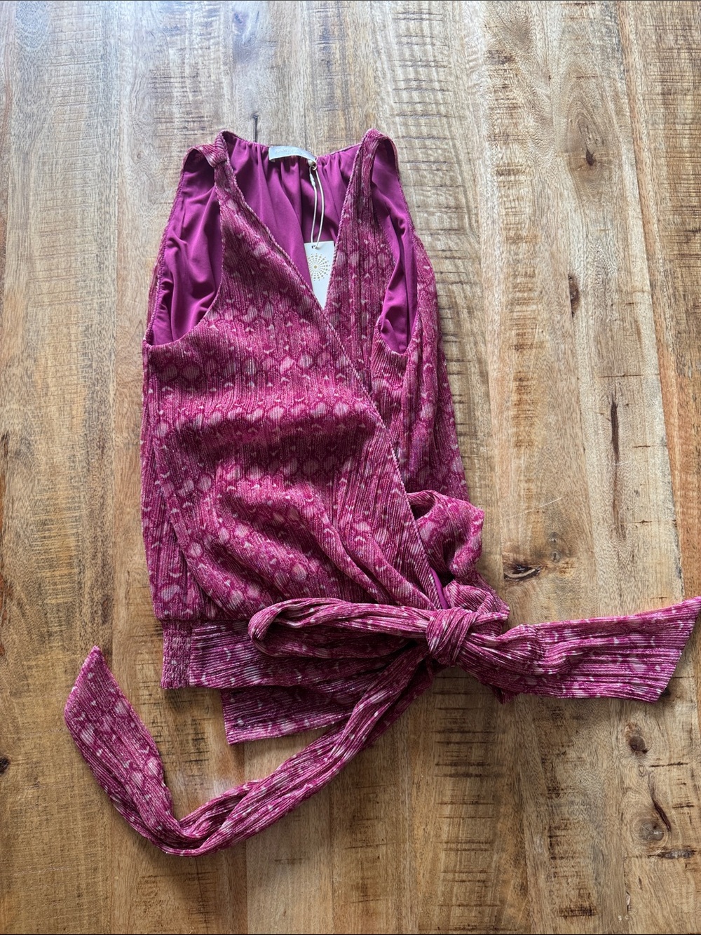 RAMY Brook CALEB Fuchsia pink Wrap Tank Top with Waist Tie NWT small